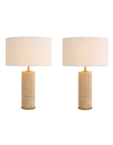 Pair of table lamps in travertine and...