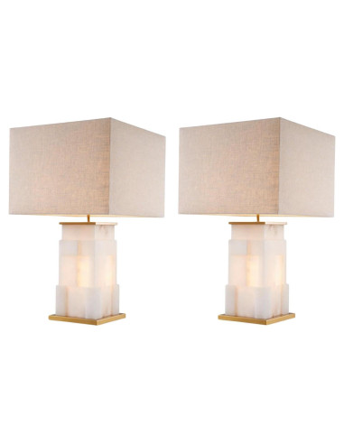 Pair of table lamps in alabaster and...