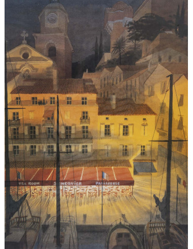 圣特罗佩石版画，Senequier，已签名，玻璃框装裱，1990 年。