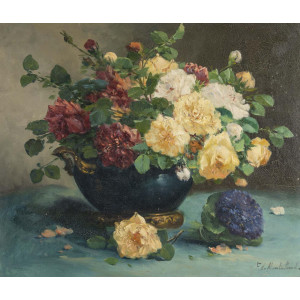 布面油画，表现花束的画作，拿破仑三世时期，19 世纪。 2
