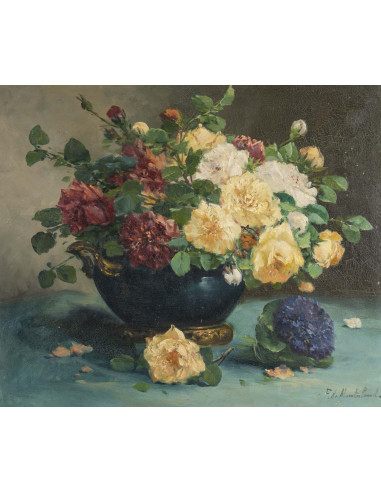 布面油画，表现花束的画作，拿破仑三世时期，19 世纪。