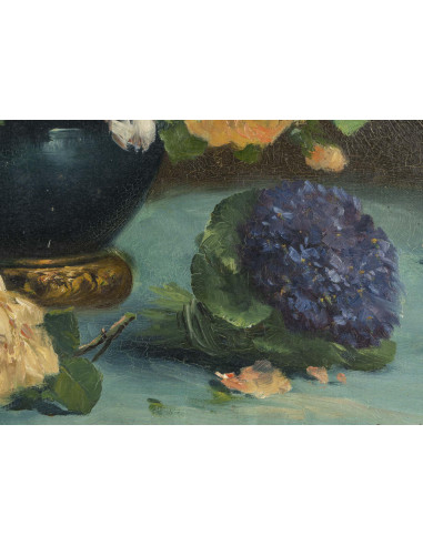 布面油画，表现花束的画作，拿破仑三世时期，19 世纪。