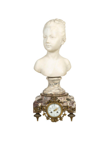 时钟底座上的胡东（Houdon）半身大理石雕像，19 世纪，拿破仑三世时期。