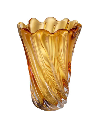 Vaso in vetro soffiato a bocca, giallo.