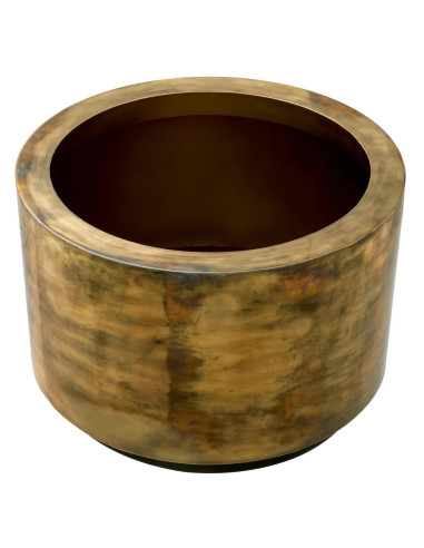 Large, round planter in patinated...