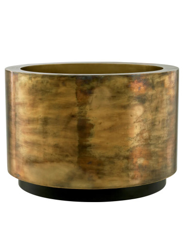 Large, round planter in patinated...