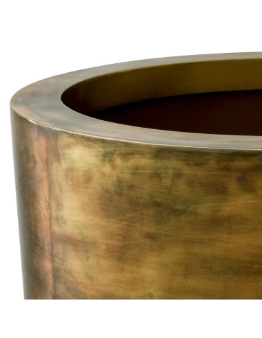 Large, round planter in patinated...