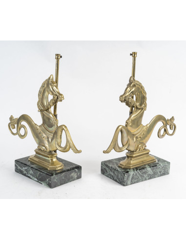 Pair of marble and bronze lamp bases,...