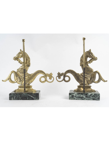 Pair of marble and bronze lamp bases,...