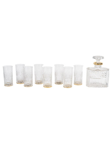 大型 24K 镀金金属和水晶开胃酒套装，19 世纪，拿破仑三世时期。