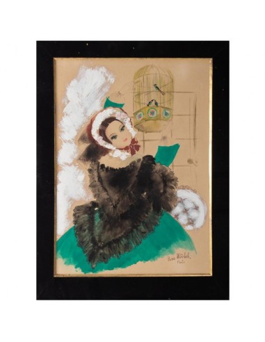 Aquarelle, красивый epoque, 1900-1920, подписанный renée michèle, paris