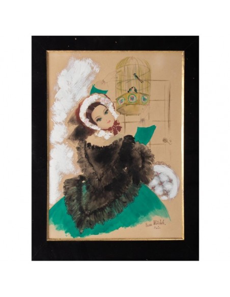 Aquarelle, красивый epoque, 1900-1920, подписанный renée michèle, paris