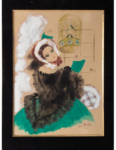 A quarelle, autiful epoque,1900-1920年,签名