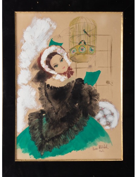 Aquarelle, красивый epoque, 1900-1920, подписанный renée michèle, paris
