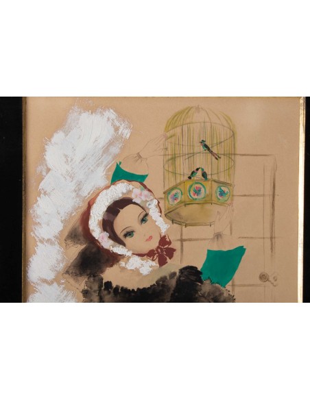 Aquarelle, красивый epoque, 1900-1920, подписанный renée michèle, paris