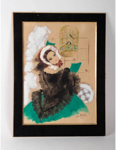 Aquarelle, красивый epoque, 1900-1920, подписанный renée michèle, paris