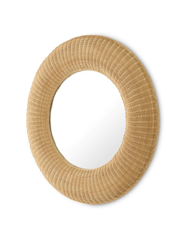 Paire de miroirs en rotin naturel.