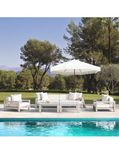 Pair of outdoor armchairs, sand...
