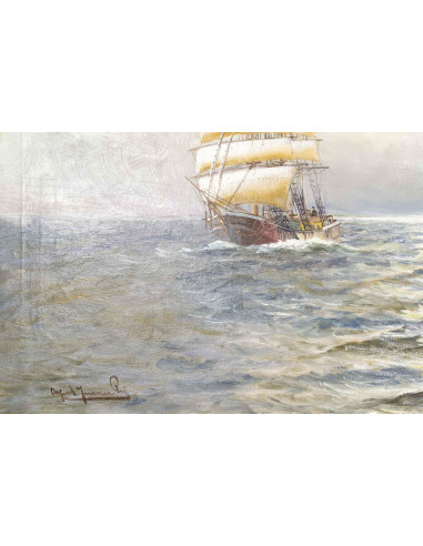19 世纪晚期布面油画，海洋画。