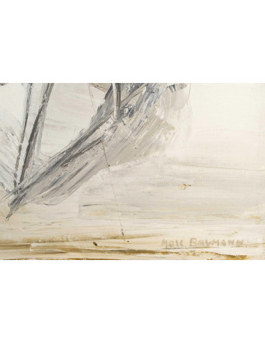马克-鲍曼的布面油画，描绘一艘船，20 世纪。