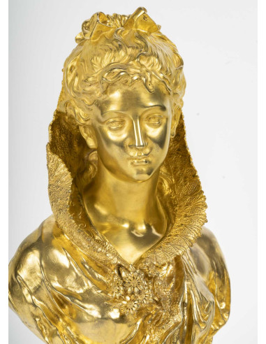 马图林-莫罗的镀金青铜女性半身像，19 世纪，拿破仑三世时期。