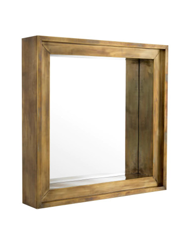 Square mirror, vintage brass finish.