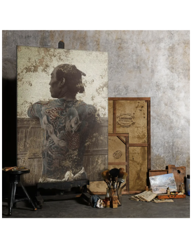油画 "Tatoué Japonais "的手工铂金壁画版画，艺术家未知