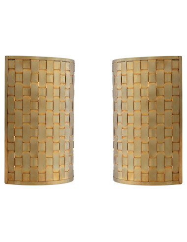 Pair of wall lights, patinated brass,...
