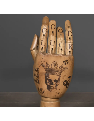 Wooden tattooed hand