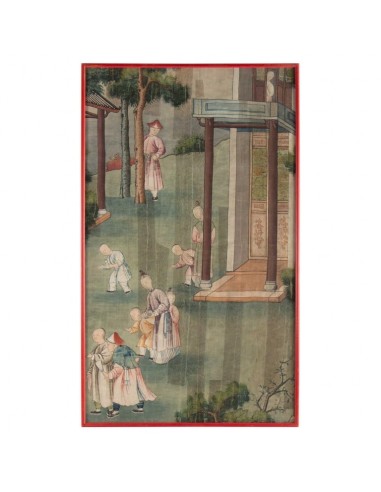Seta, pittura cinese, xixth secolo, scena tempio, asie