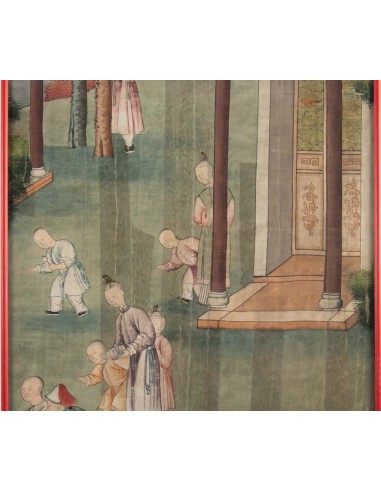 Seta, pittura cinese, xixth secolo, scena tempio, asie