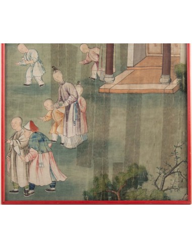 Seta, pittura cinese, xixth secolo, scena tempio, asie