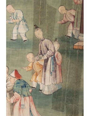 Seta, pittura cinese, xixth secolo, scena tempio, asie
