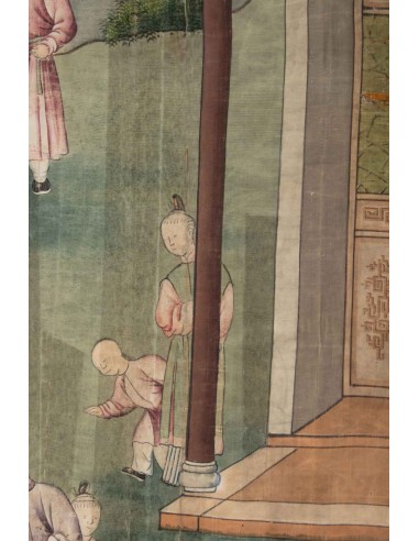 Seta, pittura cinese, xixth secolo, scena tempio, asie