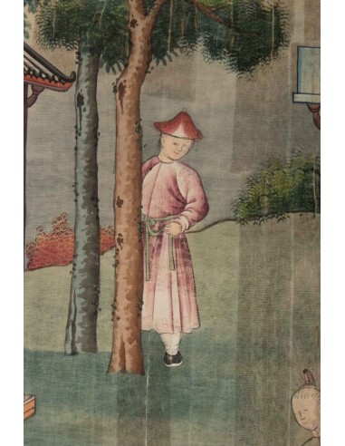Seta, pittura cinese, xixth secolo, scena tempio, asie