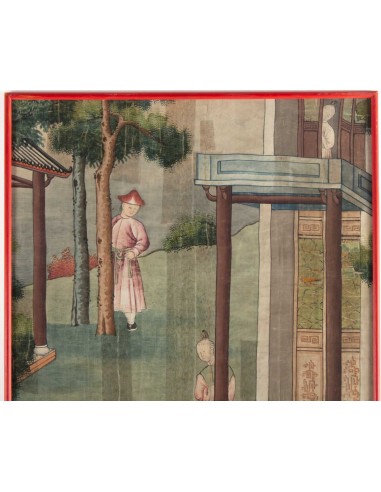 Seta, pittura cinese, xixth secolo, scena tempio, asie