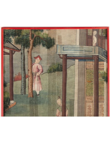 Seide, chinesische Malerei, Xixth Jahrhundert, Tempelszene, Asie