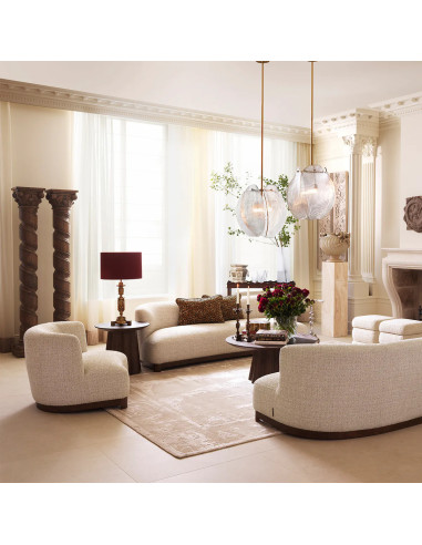 Sofa, beige fabric and walnut finish...
