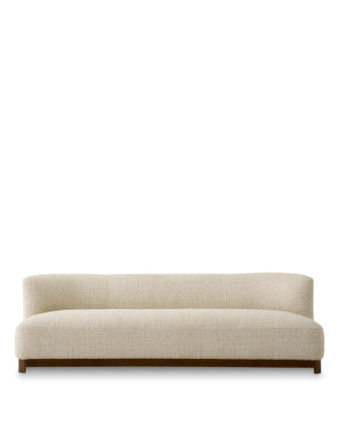 Divano, tessuto beige e base in noce