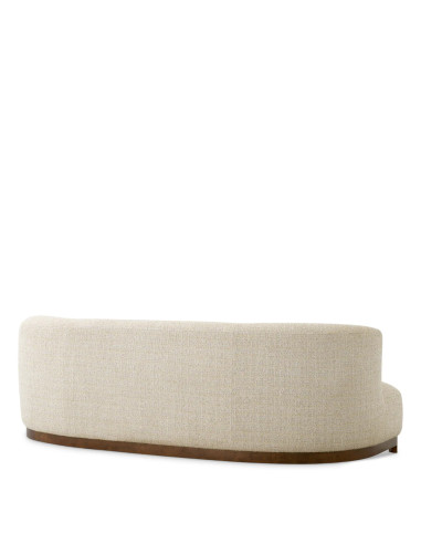 Divano, tessuto beige e base in noce