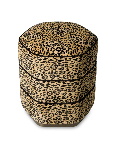 Tabouret, tissu léopard caramel, base...