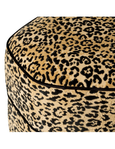 Tabouret, tissu léopard caramel, base...