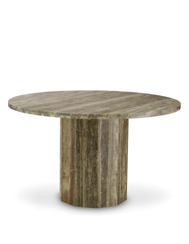 Stone dining table, silver travertine