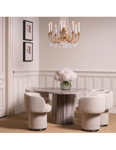 Stone dining table, silver travertine