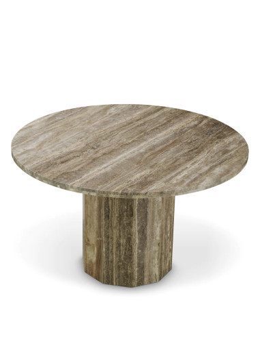 Stone dining table, silver travertine