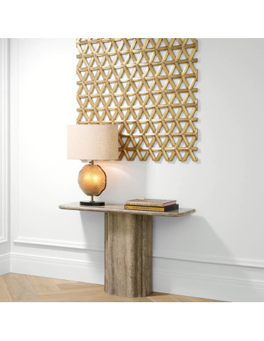 Console table, silver travertine top