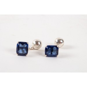 Pair of cuff buttons in solid silver and color zirconium oxide