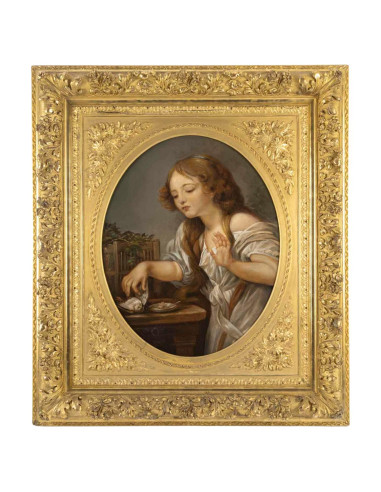 布面油画，少女和她的小鸟，19 世纪，拿破仑三世。