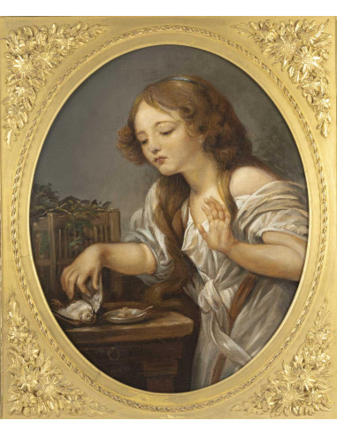 布面油画，少女和她的小鸟，19 世纪，拿破仑三世。