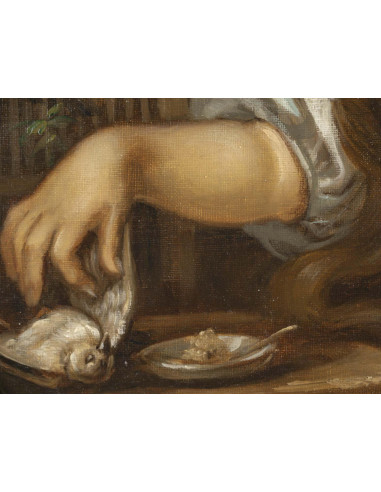 布面油画，少女和她的小鸟，19 世纪，拿破仑三世。